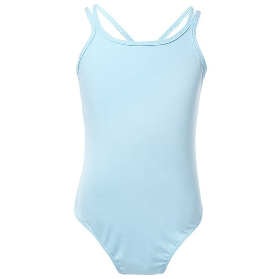 TiaoBug Kids Girls Camisole Leotards Crisscross Ballet Athletic Gymnastics Unitard Bodysuit Dancewear Sky Blue 12-14