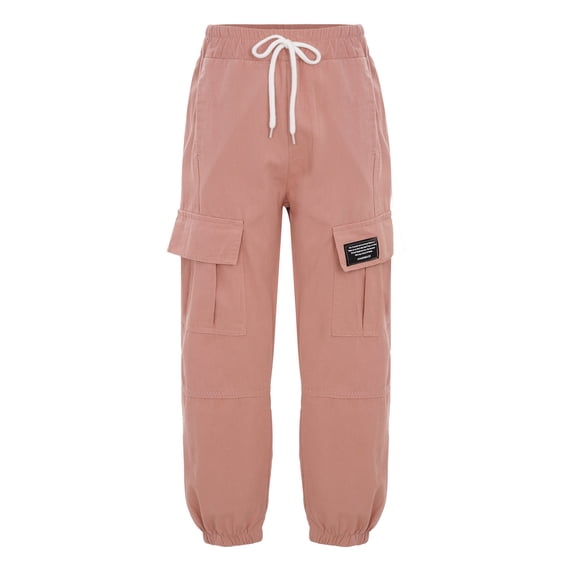 TiaoBug Kids Girls Cargo Pants Casual Pure Color Trousers Hip Hop Dance Costume4-14 Pink 8