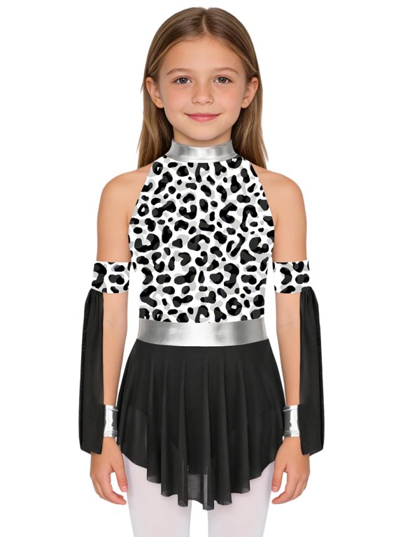 Kids Girls Caveman Dress with Oversleeves Leopard Print Historical Stone Age Cave Girl Outfits Cow 6