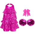 thumbnail image 1 of TiaoBug Kids Girls Cheer Dance Performance Costume Shiny Sequins Halter Ballet Dance Leotard Dress Rose 10, 1 of 5