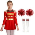 thumbnail image 1 of TiaoBug Kids Girls Cheer Leader Carnival Party Costume Cheerleading Uniform Dress and Pom Pom Socks Set B Red 10, 1 of 7