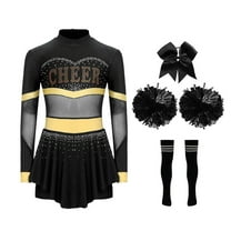 TiaoBug Kids Girls Cheer Leader Costume Cheer Dance Performance Outfits Halloween Carvinal Party Wear Black A 6