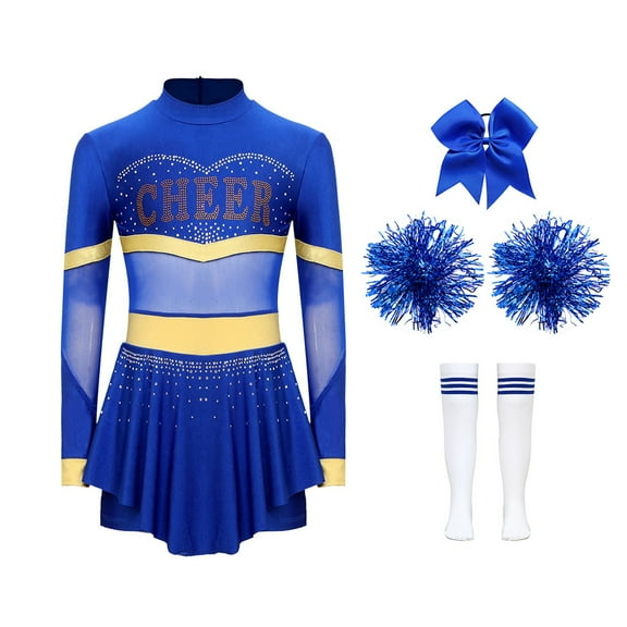 TiaoBug Kids Girls Cheer Leader Costume Cheer Dance Performance Outfits Halloween Carvinal Party Wear Blue 14