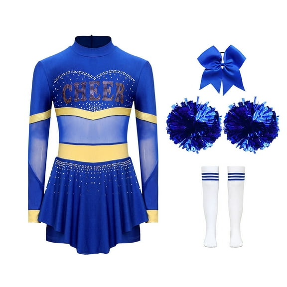 TiaoBug Kids Girls Cheer Leader Costume Cheer Dance Performance Outfits Halloween Carvinal Party Wear Royal Blue A 14