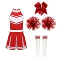 thumbnail image 1 of TiaoBug Kids Girls Cheer Leader Costume Cheerleading Halloween Uniform Top with Pleated Skirt Hair Tie Socks B Red 6, 1 of 5
