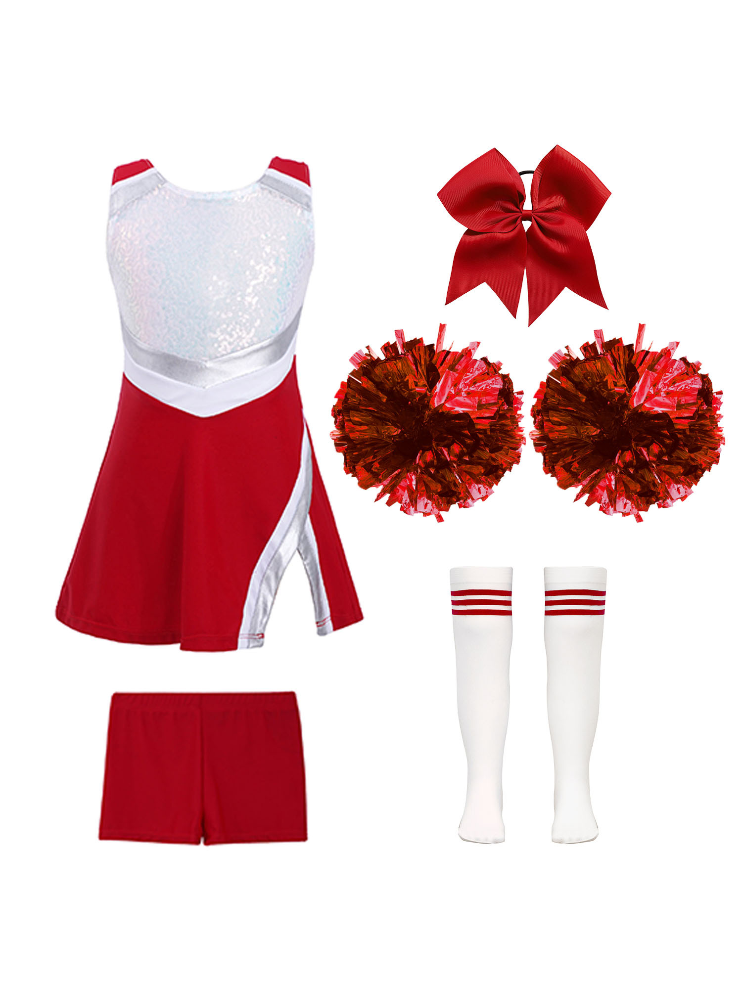 TiaoBug Kids Girls Cheer Leader Uniform Sports Games Cheerleading Dance Outfits Halloween Carnival Fancy Dress Up A Red 12 - image 1 of 5