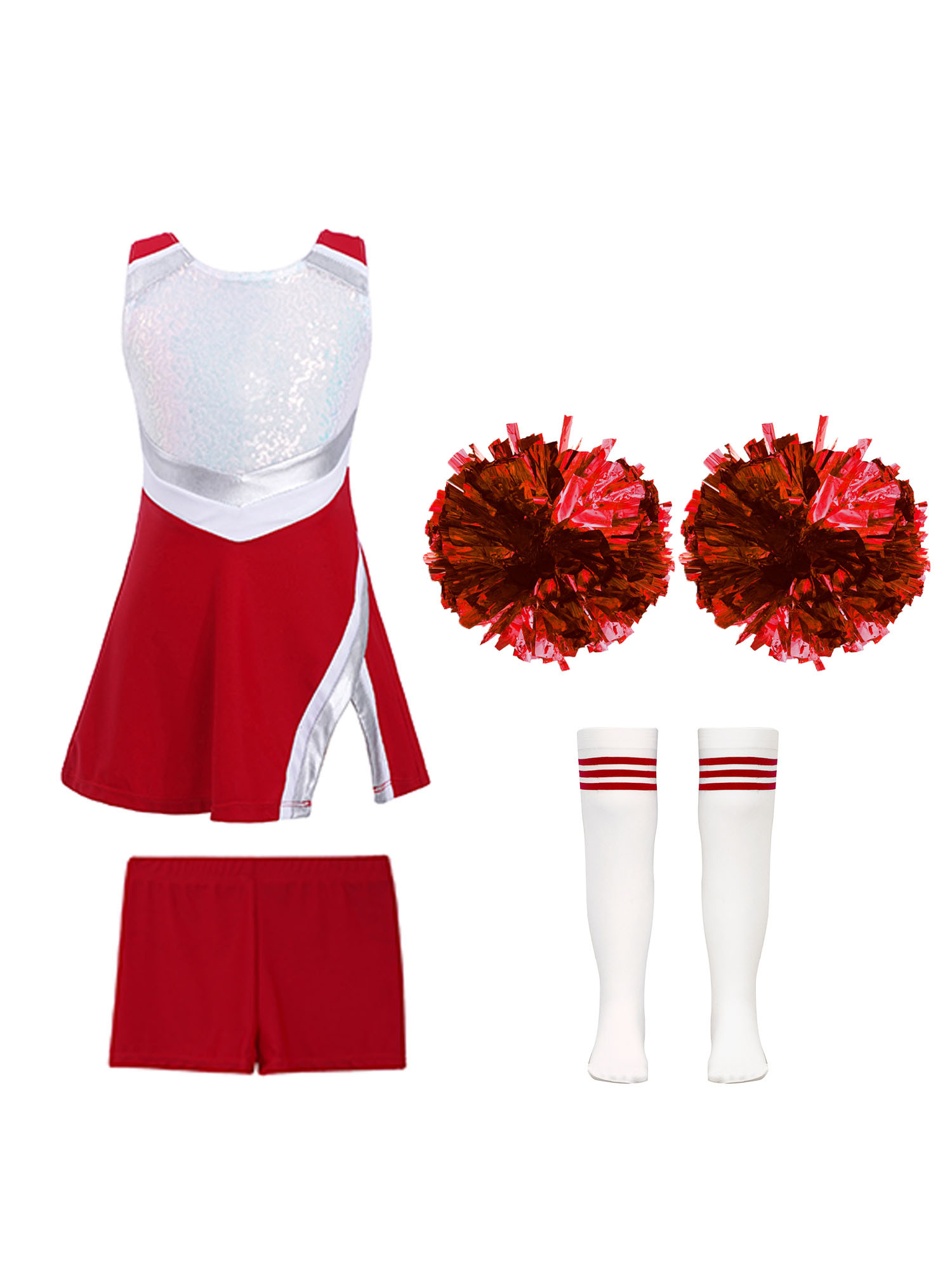 TiaoBug Kids Girls Cheer Leader Uniform Sports Games Cheerleading Dance Outfits Halloween Carnival Fancy Dress Up A Red-A 14 - image 1 of 5