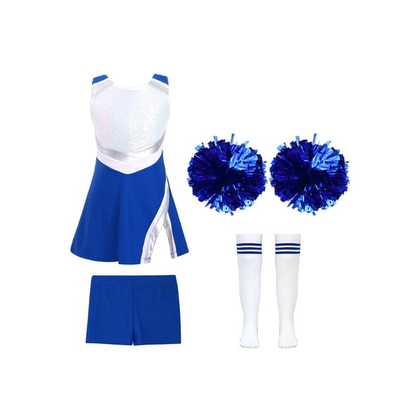 TiaoBug Kids Girls Cheer Leader Uniform Sports Games Cheerleading Dance Outfits Halloween Carnival Fancy Dress Up A Royal Blue-A 12