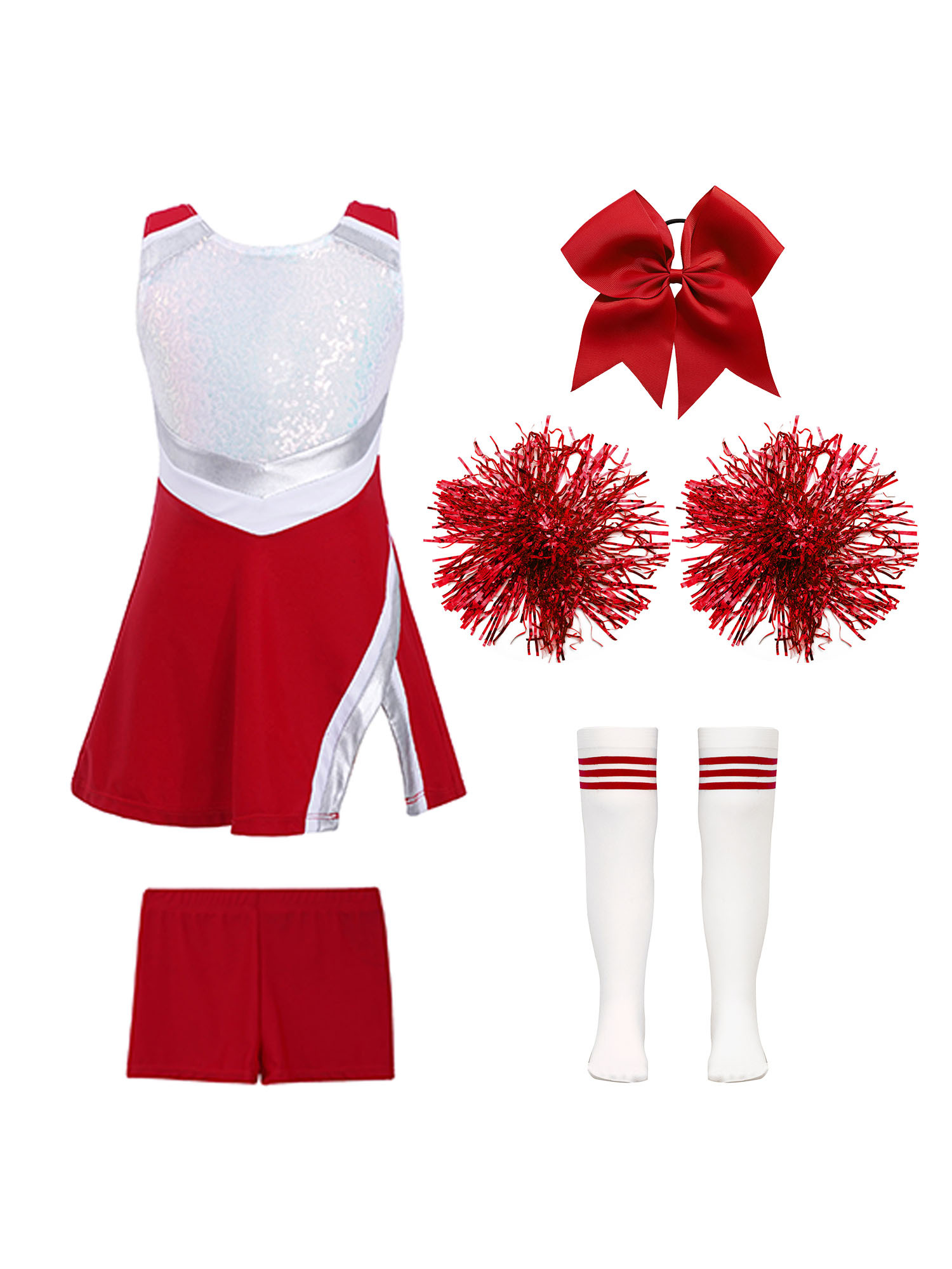 TiaoBug Kids Girls Cheer Leader Uniform Sports Games Cheerleading Dance Outfits Halloween Carnival Fancy Dress Up B Red 8 - image 1 of 5