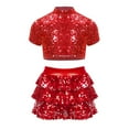 thumbnail image 1 of TiaoBug Kids Girls Cheerleading Costume Sparkly Short Sleeve Crop Tops with Culottes for Cheer Performance Red 12, 1 of 5