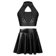 thumbnail image 1 of TiaoBug Kids Girls Cheerleading Dance Outfits Sequins Sleeveless Jazz Crop Top with Metallic Pleated Skirt Black 10, 1 of 5