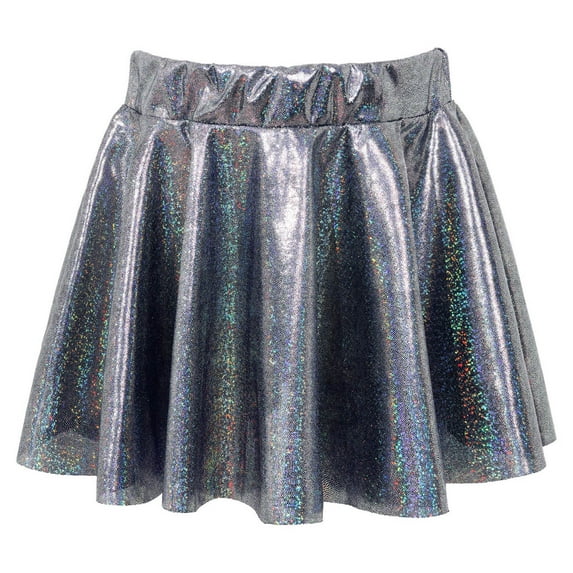 TiaoBug Kids Girls Cheerleading Dance Skirt Shiny Metallic Modern Jazz Tango Dancewear Tutu Skirt Black 2-4