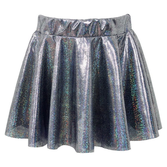 TiaoBug Kids Girls Cheerleading Dance Skirt Shiny Metallic Modern Jazz Tango Dancewear Tutu Skirt Black 2-4