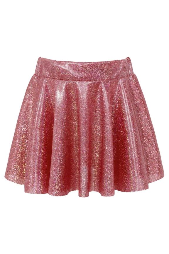 Kids Girls Cheerleading Dance Skirt Shiny Metallic Modern Jazz Tango Dancewear Tutu Skirt Red 10-12