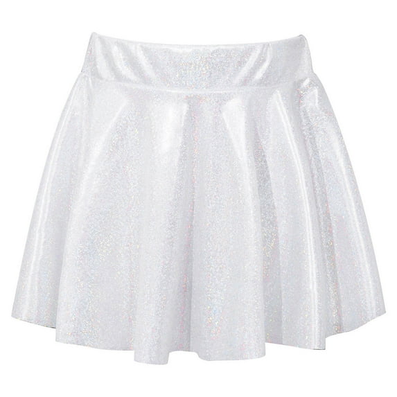 TiaoBug Kids Girls Cheerleading Dance Skirt Shiny Metallic Modern Jazz Tango Dancewear Tutu Skirt Silver 15-16