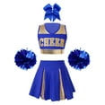 thumbnail image 1 of TiaoBug Kids Girls Cheerleading Outfit Set Sleeveless Crop Top Pleated Skirt with Pompoms And Headwear A Blue 10, 1 of 5