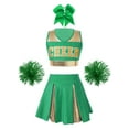 thumbnail image 1 of TiaoBug Kids Girls Cheerleading Outfit Set Sleeveless Crop Top Pleated Skirt with Pompoms And Headwear B Green 10, 1 of 5