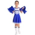 thumbnail image 1 of TiaoBug Kids Girls Cheerleading Outfits Tank Pleated Dance Dress Knee High Sock Cheer Uniform Set Blue 9-10, 1 of 6