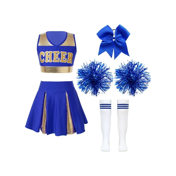 TiaoBug Kids Girls Cheerleading Uniform Cheer Leader Costume Cosplay Party Cheer Dance Outfits B Blue 6