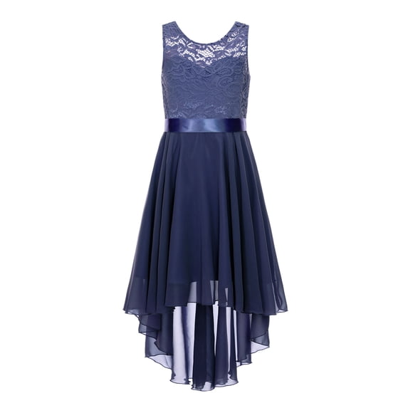 TiaoBug Kids Girls Chiffon Sleeveless Wedding Bridesmaid Dress Floral Lace High Low Hem Flower Girl Dress