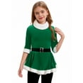 thumbnail image 1 of TiaoBug Kids Girls Christmas Figure Ice Skating Dress Santa Velvet 3/4 Sleeves Tutu Dress Holiday Performance Green 8, 1 of 7