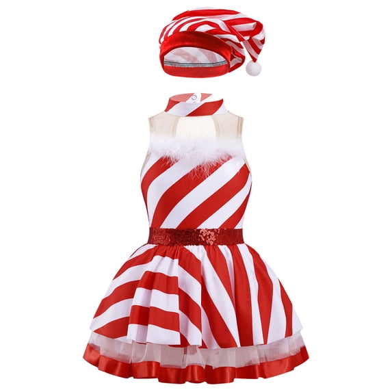 TiaoBug Kids Girls Christmas Party Princess Dress Up Sleeveless Dress with Hat Red 10