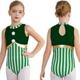 thumbnail image 1 of TiaoBug Kids Girls Christmas Santa Elf Costume Dance Leotards Sleeveless Striped Sequins Skating Jumpsuit Green 14, 1 of 6