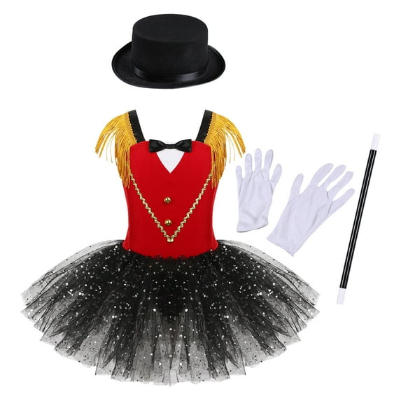 TiaoBug Kids Girls Circus Costume Sequins Leotard Dress Halloween Party Dress Up Red 10