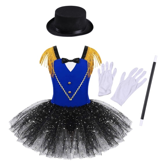 TiaoBug Kids Girls Circus Costume Sequins Leotard Dress Halloween Party Dress Up Royal Blue 16