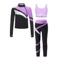 thumbnail image 1 of TiaoBug Kids Girls Color Block Gymnastics Workout Outfits Long Sleeve Sport Tops Vest and Leggings Set Light Purple 16, 1 of 7