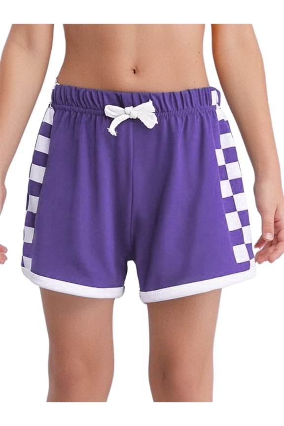 Kids Girls Cotton Shorts Contrast Color Plaid Cycling Yoga Running Shorts Summer Hot Pants Purple 120