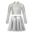 thumbnail image 1 of TiaoBug Kids Girls Dance Outfits 2-Piece Party Dress Costume Shiny Sequin Crop Tops with Metallic Skirt Set Silver 14, 1 of 6