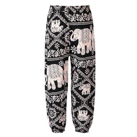 TiaoBug Kids Girls Elastic Waist Bohemian Harem Pants Summer Beach Hippie Trousers Yoga Dance Pilates Chain Elephant 120