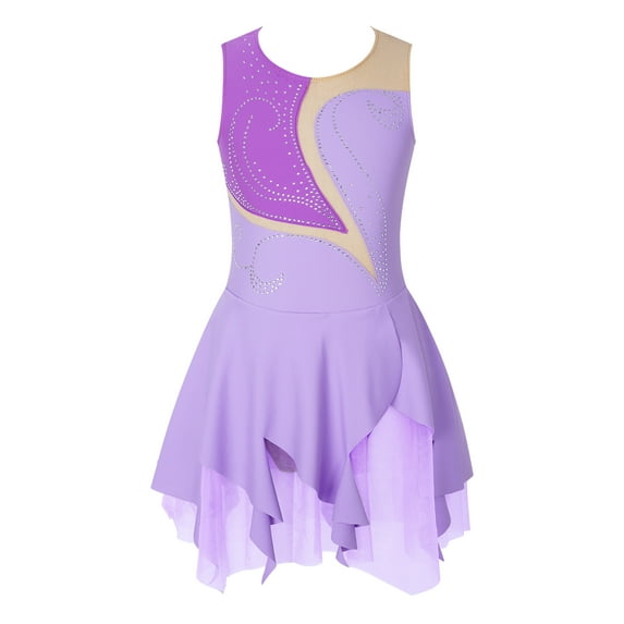 TiaoBug Kids Girls Figure Ice Roller Skating Dress Gymnastic Leotard Ballet Competition Dancewear Purple 10