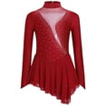 thumbnail image 1 of TiaoBug Kids Girls Figure Ice Skating Dress Long Sleeve Glittery Sheer Mesh Dance Competition Leotard Burgundy 14, 1 of 7