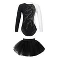 thumbnail image 1 of TiaoBug Kids Girls Figure Skating Ballet Dance Outfits Rhinestone Long Sleeve Leotard Tops with Tutu Skirt Set Black 16, 1 of 7