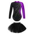 thumbnail image 1 of TiaoBug Kids Girls Figure Skating Ballet Dance Outfits Rhinestone Long Sleeve Leotard Tops with Tutu Skirt Set Purple 6, 1 of 5