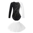 thumbnail image 1 of TiaoBug Kids Girls Figure Skating Ballet Dance Outfits Rhinestone Long Sleeve Leotard Tops with Tutu Skirt Set White 8, 1 of 7