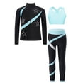 thumbnail image 1 of TiaoBug Kids Girls Figure Skating Outfits Long Sleeve Zip-up Jacket with Crisscross Crop Tops Pants Set Light Blue 16, 1 of 5