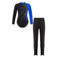thumbnail image 1 of TiaoBug Kids Girls Figure Skating Performance Costume Shiny Rhinestones Leotard Tops with Pants Athletic Outfits Blue&Black 16, 1 of 3