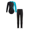 thumbnail image 1 of TiaoBug Kids Girls Figure Skating Performance Costume Shiny Rhinestones Leotard Tops with Pants Athletic Outfits Lake Blue&Black 6, 1 of 3