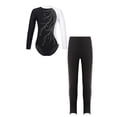 thumbnail image 1 of TiaoBug Kids Girls Figure Skating Performance Costume Shiny Rhinestones Leotard Tops with Pants Athletic Outfits White&Black 8, 1 of 3