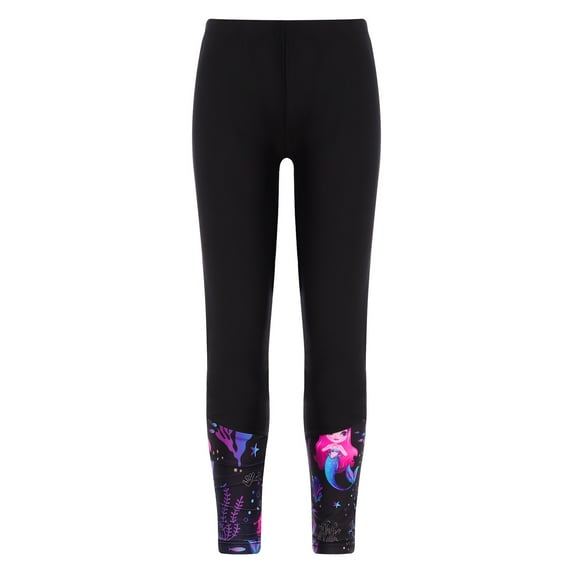 TiaoBug Kids Girls Fish Scales Print Leggings Elastic High Waist Swimming Bottoms Beach Swim Pants Black 10