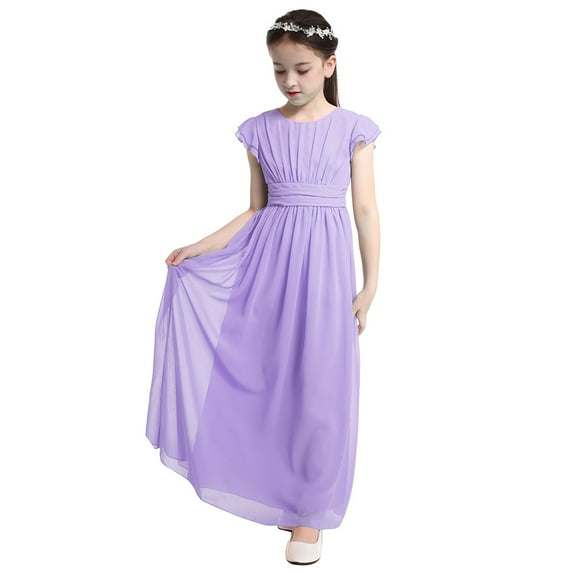 TiaoBug Kids Girls Flutter Sleeves Ruffle Chiffon Flower Girls Wedding Proms Formal Princess Dress A Lavender 8