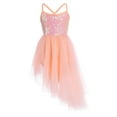 thumbnail image 1 of TiaoBug Kids Girls Glitter Sequins Ballet Dance Asymmetric Tutu Dress Leotard Ballerina Costume Dancewear Orange 4-5, 1 of 7