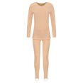 thumbnail image 1 of TiaoBug Kids Girls Gymnastics Bottoming Suit Long Sleeve Fleece-Lined Dance Tops with Leggings Set B Nude 12-24 Months, 1 of 7