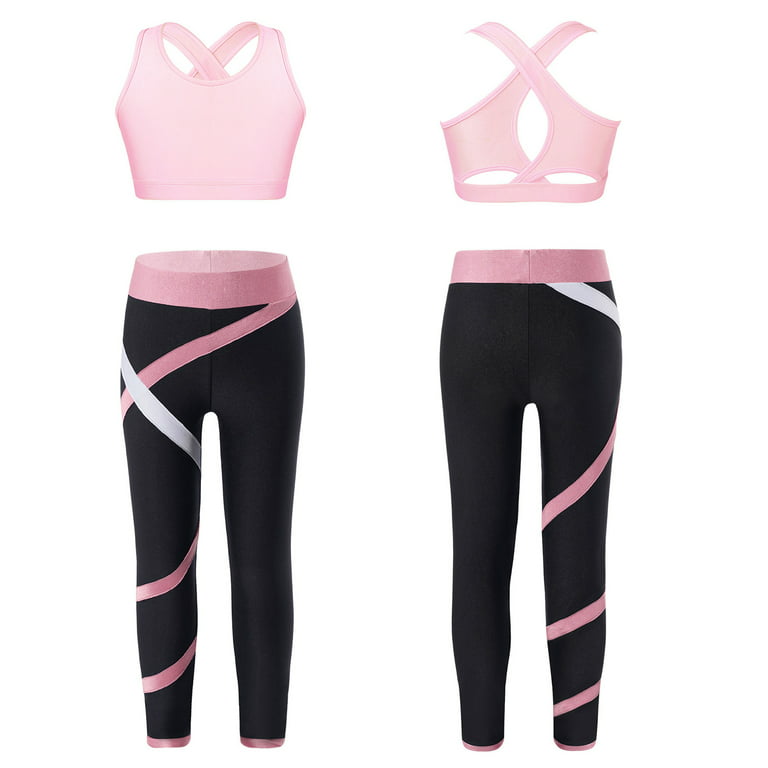 TiaoBug Kids Girls 2-Piece Sports Dance Outfits Athletic Crop Top Training  Bra and Gymnastic Leggings Set Butterfly 5-6 Years : : Fashion