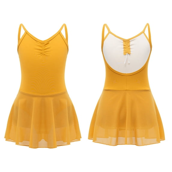 TiaoBug Kids Girls Gymnastics Dance Leotards Dress Sleeveless Ballet Tutu Dresses Dancewear Yellow 11-12