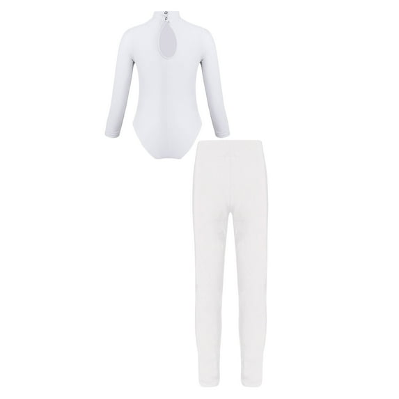 TiaoBug Kids Girls Gymnastics Dance Outfit Long Sleeve Leotard And Sparkly Rhinestones Tights Set B White 9-10