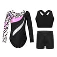 thumbnail image 1 of TiaoBug Kids Girls Gymnastics Leotard Dance Outfits Long Sleeve Rhinestone Bodysuit with Crop Top Short Leopard Colorful 8, 1 of 3